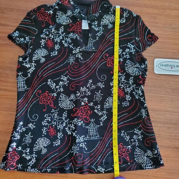 Sparkle black sliver red Cheongsam strettch top large - Picture 12 of 12